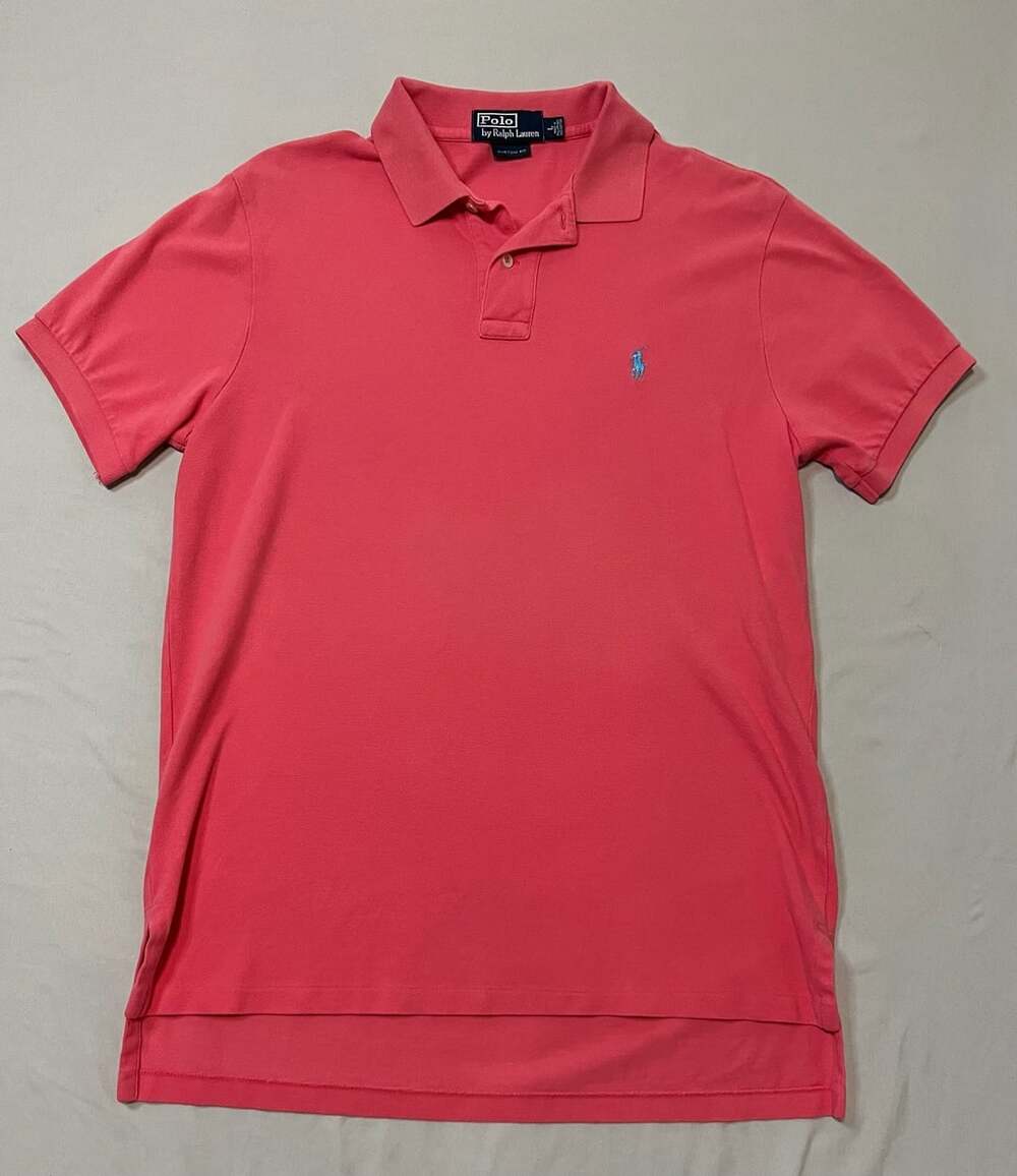 Polo Ralph Lauren Custom Fit Polo Shirt Size L Pink Cotton Short Sleeve
